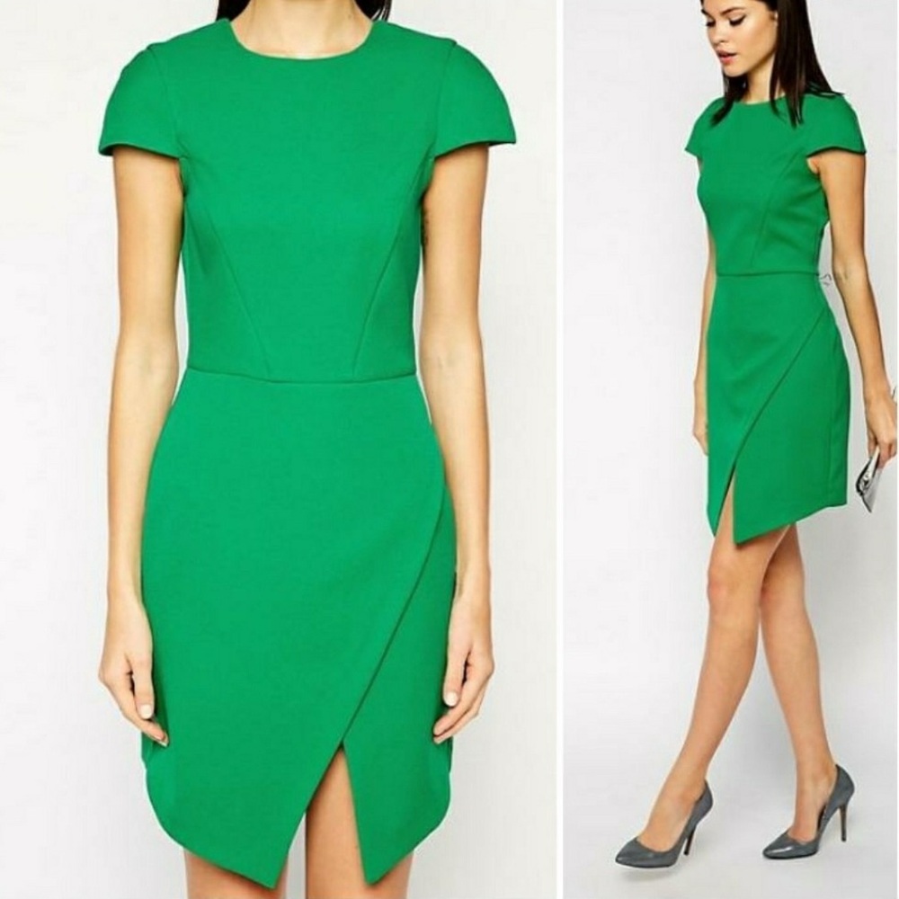 ASOS Sheath Dress Asymmetric Tulip Hem Green 💚 XS 2
